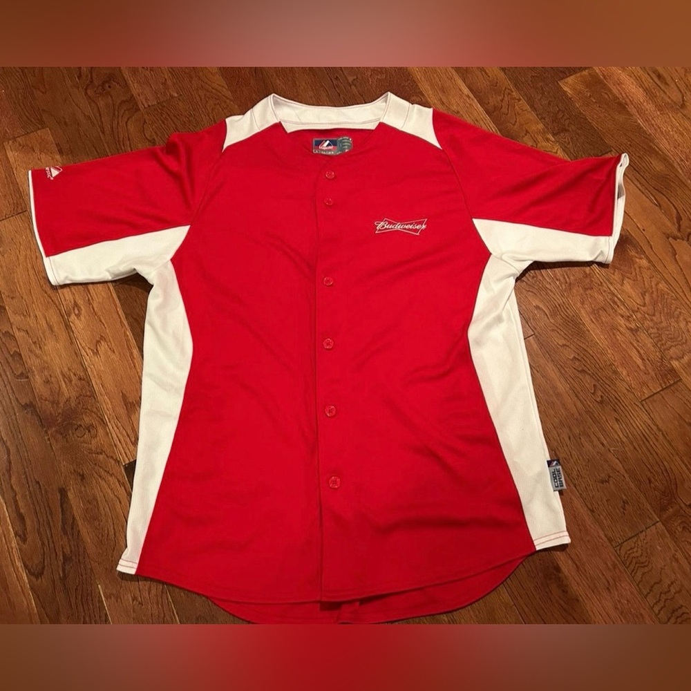 Budweiser Red and White Button-Up Shirt